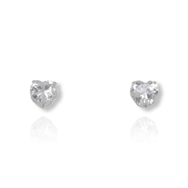 Silver CZ Heart Stud Earrings